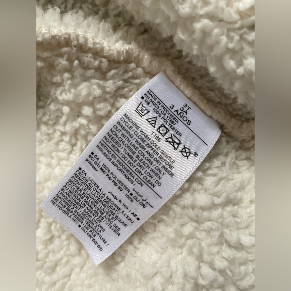 3T toddler girl sherpa fleece zip up hoodie Old Navy Cream White Jacket bear ear - Picture 15 of 16